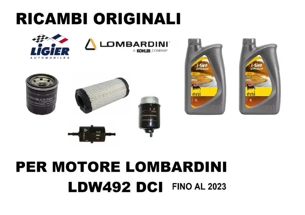 KIT TAGLIANDO COMPLETO MOTORE LOMBARDINI LDW492 DCI 1S LIGIER MICROCAR CHATENET